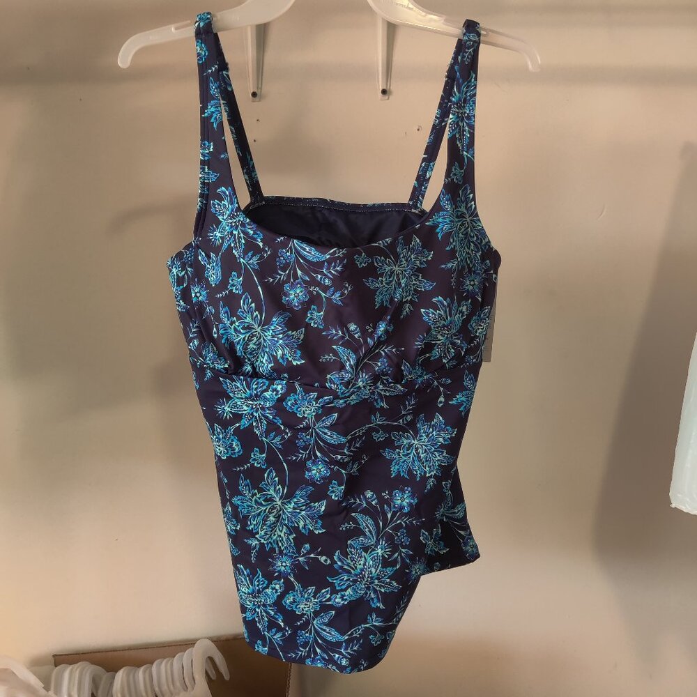 NWT Lands' End Women's Square Neck Tankini Top Deep Sea Navy Size 6 $80 5C233